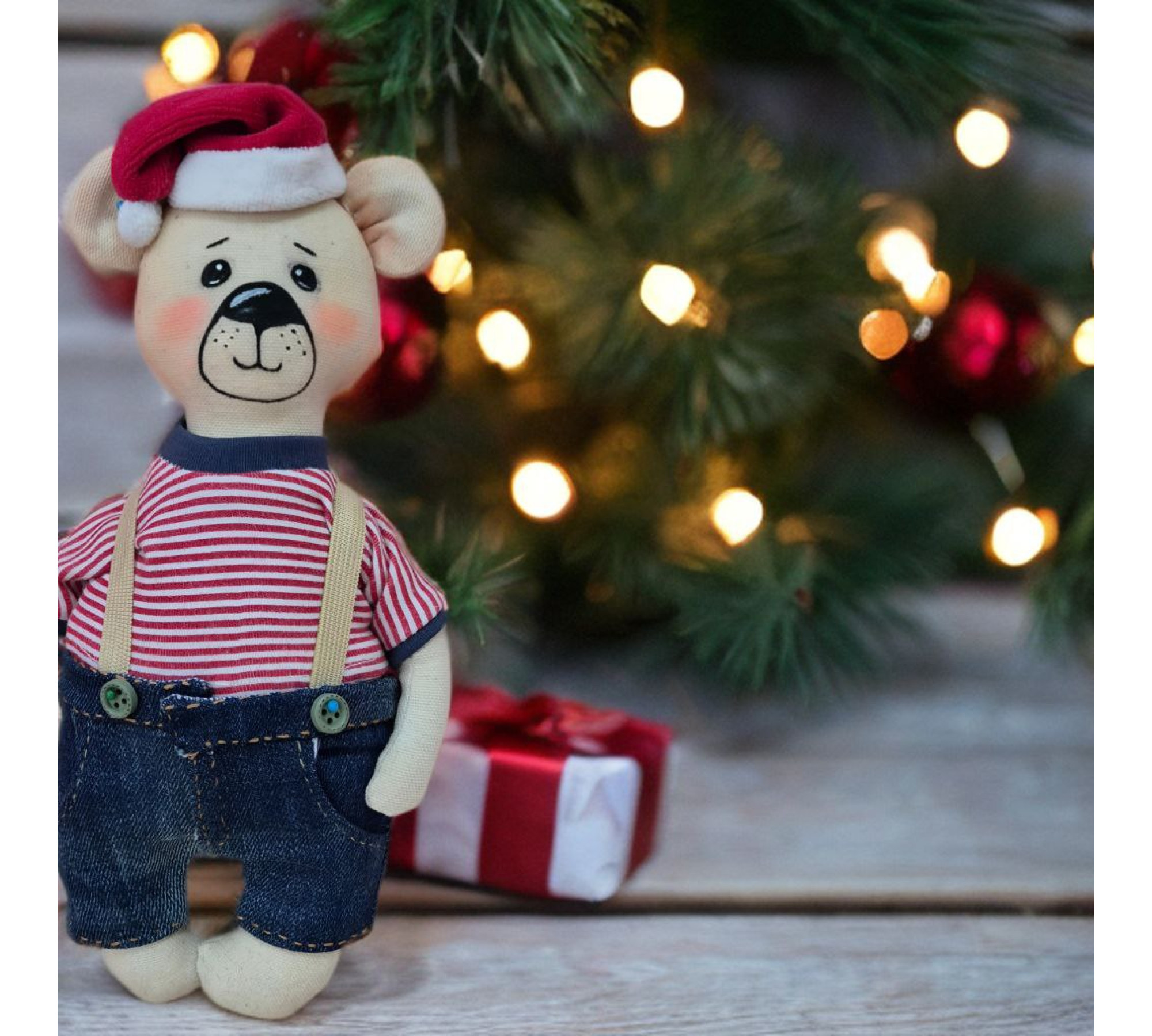 Christmas Bear Sewing Pattern PDF – Teddy Bear with Santa Hat, T-Shirt & Shorts