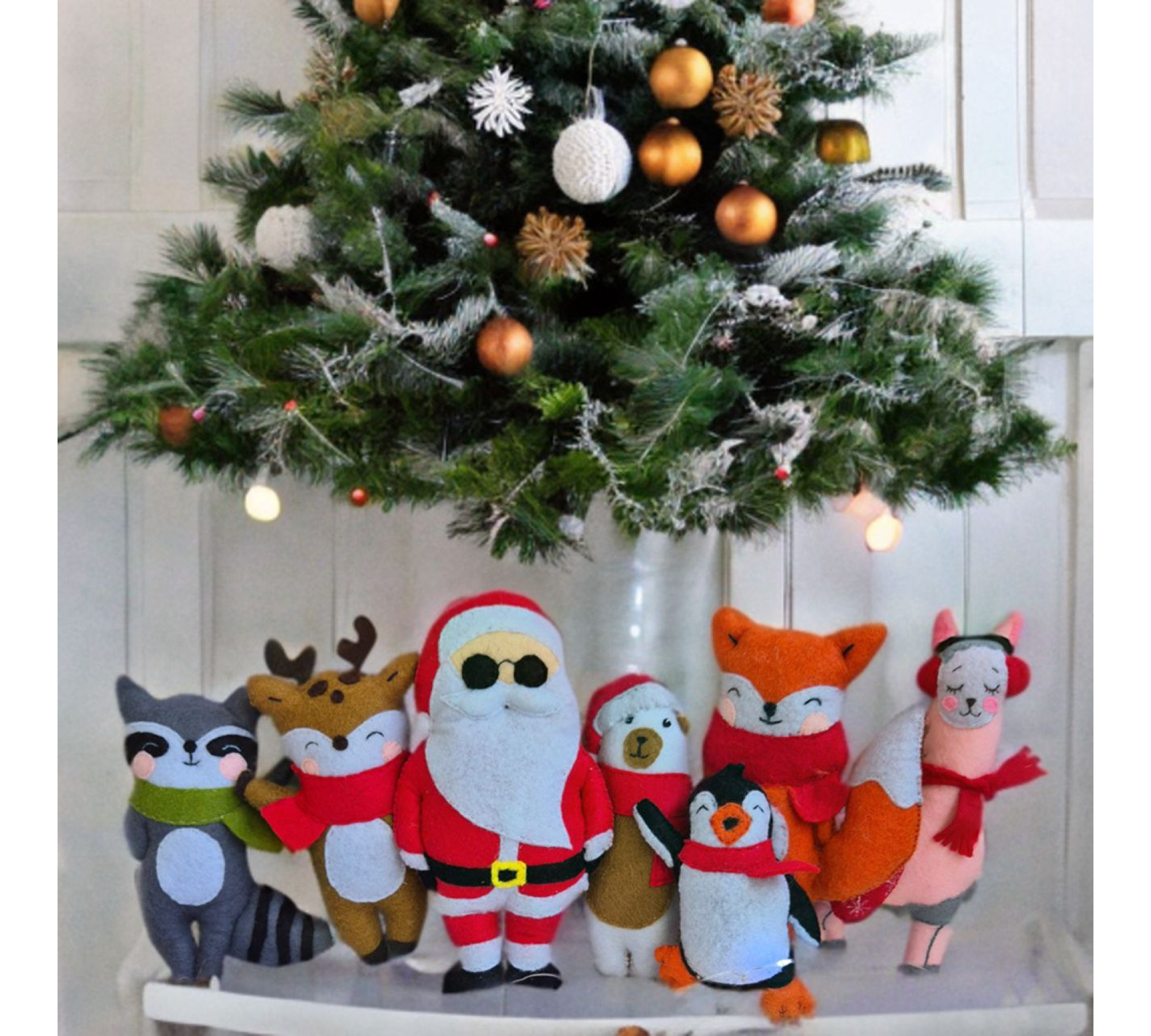 Christmas Felt Ornament Sewing Patterns PDF – 7 Holiday Animals & Santa