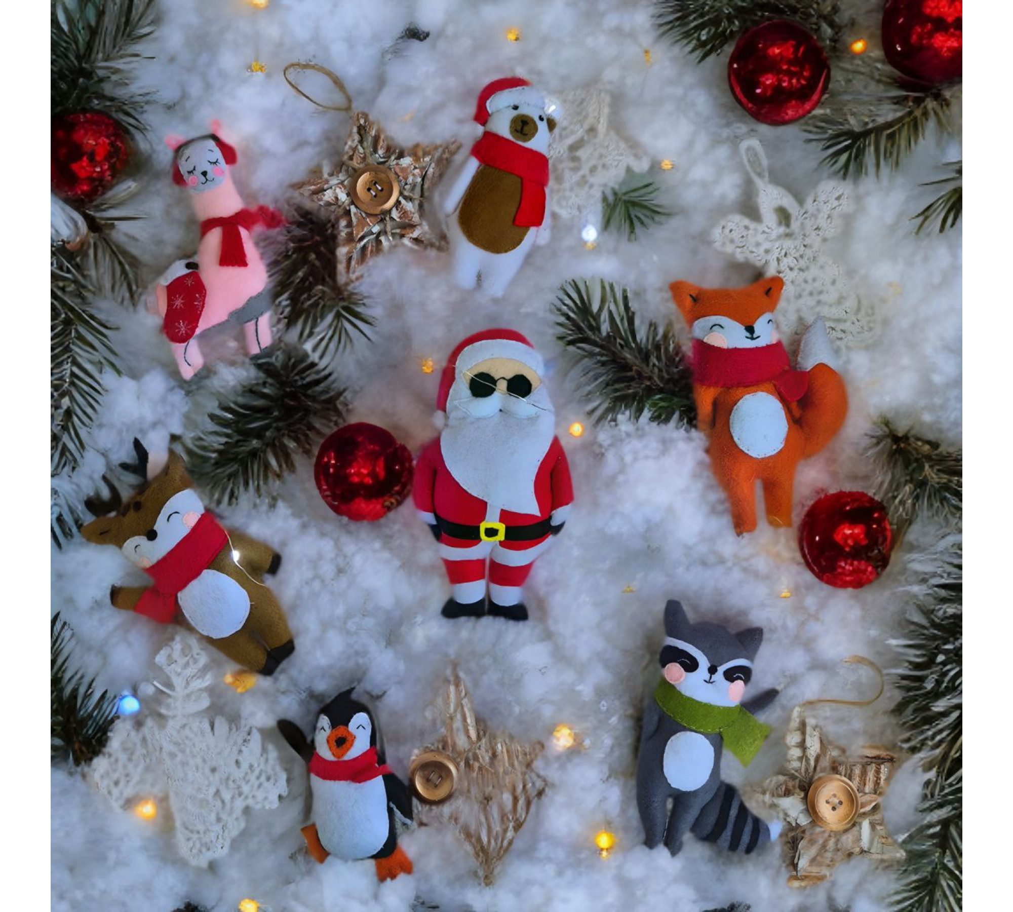 Christmas Felt Ornament Sewing Patterns PDF – 7 Holiday Animals & Santa