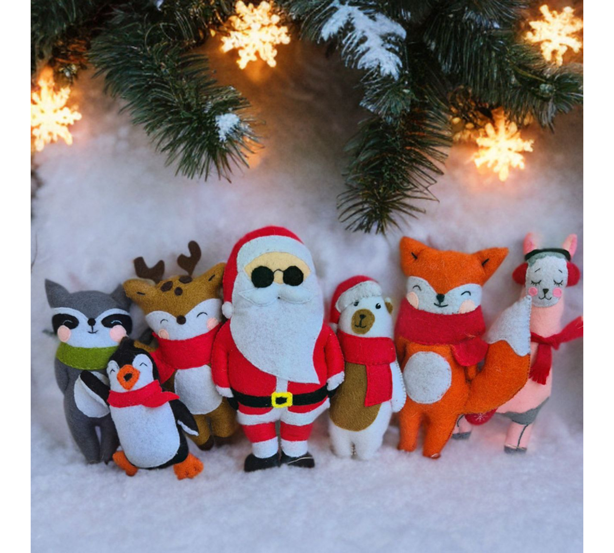 Christmas Felt Ornament Sewing Patterns PDF – 7 Holiday Animals & Santa