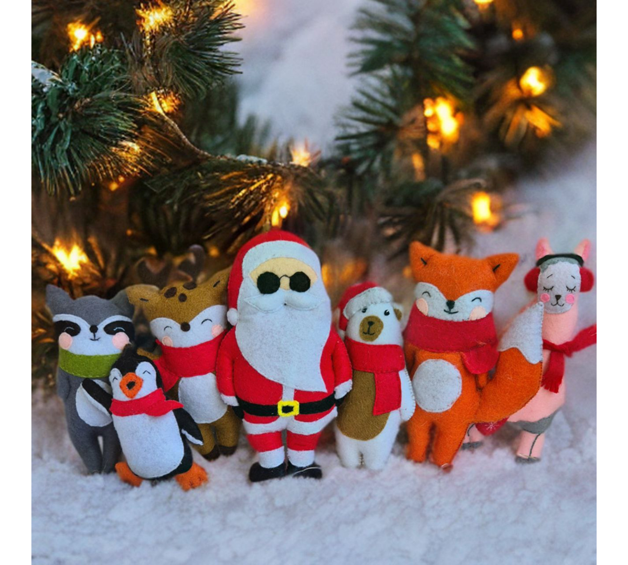 Christmas Felt Ornament Sewing Patterns PDF – 7 Holiday Animals & Santa