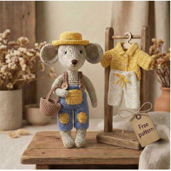 Crochet Mouse Pattern PDF – Amigurumi Mouse with Gardener Outfit (16–17 cm)